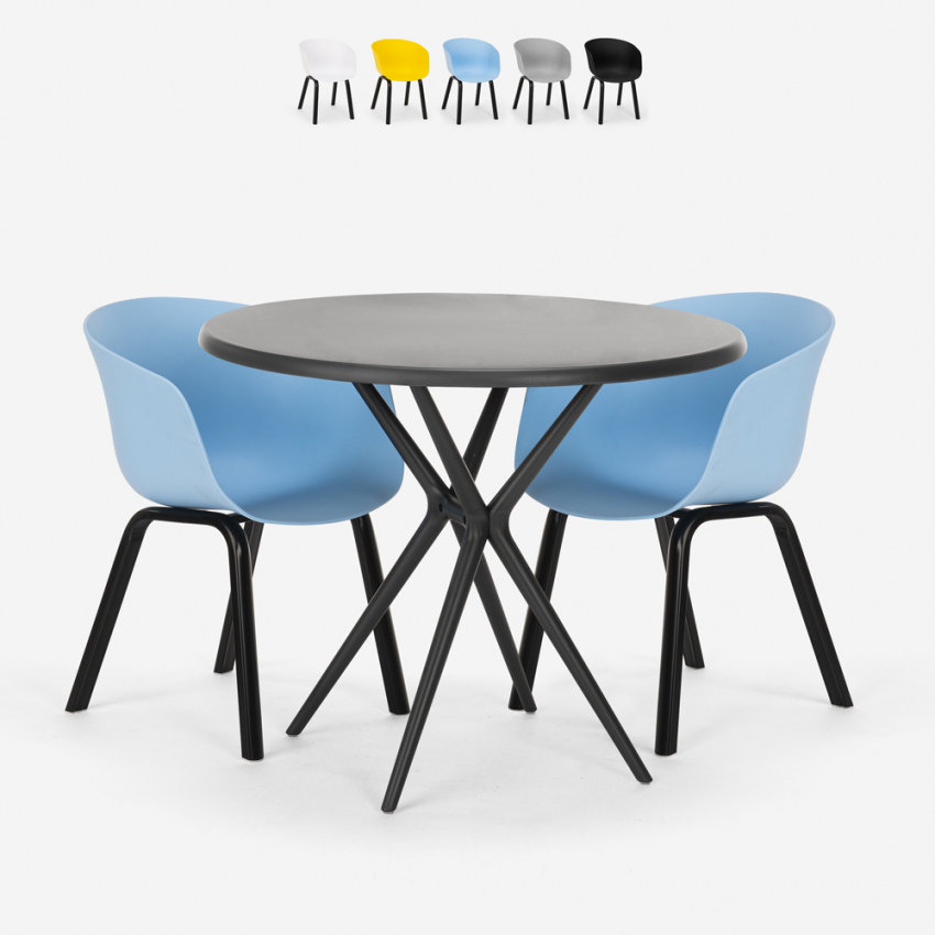 Set met ronde zwarte tafel 80 cm en 2 design stoelen Oden Black Korting Set met ronde zwarte tafel 80 cm en 2 design stoelen Oden Black Korting