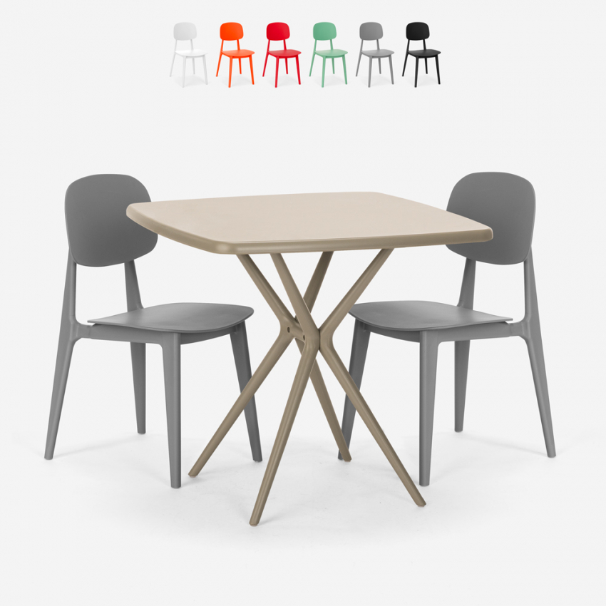 Moderne set met beige vierkante tafel 70x70 cm en 2 design stoelen Wade Aanbod Moderne set met beige vierkante tafel 70x70 cm en 2 design stoelen Wade Aanbod