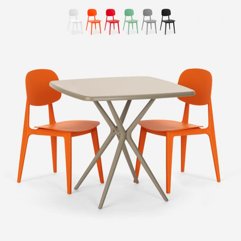Moderne beige vierkante tafel set 70x70cm 2 stoelen design Wade