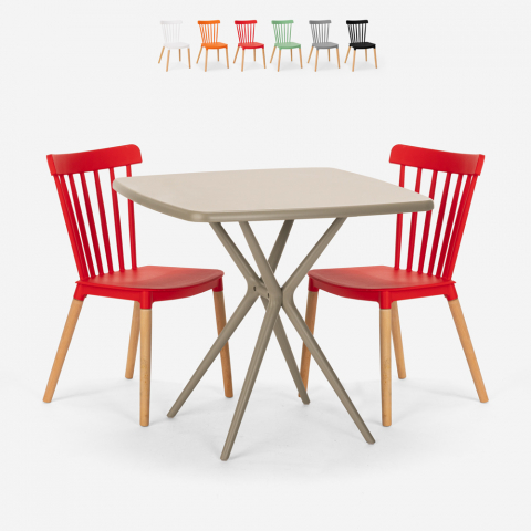 Set van 2 moderne design stoelen en vierkant tafel beige 70x70cm Roslin