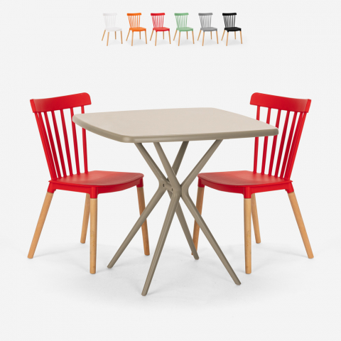 Set van 2 moderne design stoelen en vierkante beige tafel 70x70 cm Roslin Aanbieding