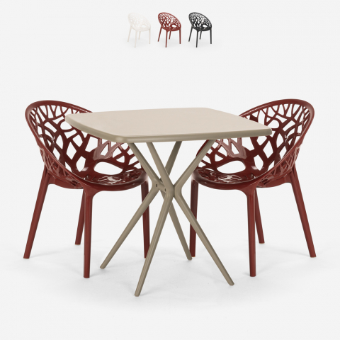 Vierkante beige tafel set 70x70cm 2 stoelen design Moai Aanbieding