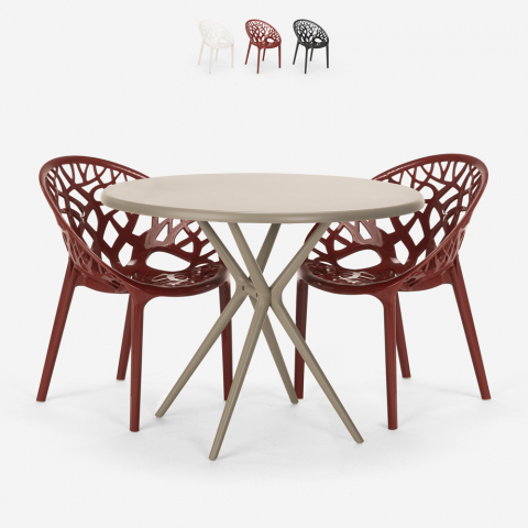 Set met ronde beige tafel 80 cm en 2 design stoelen Maze Aanbieding