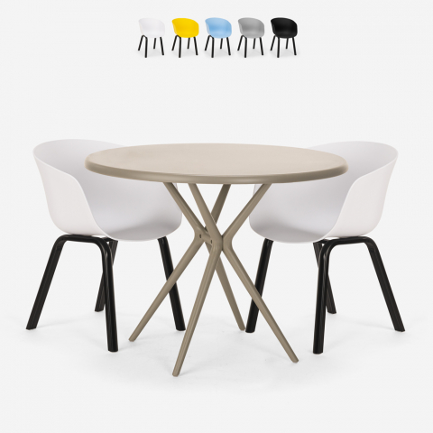 Design ronde tafel set 80cm beige 2 stoelen Oden