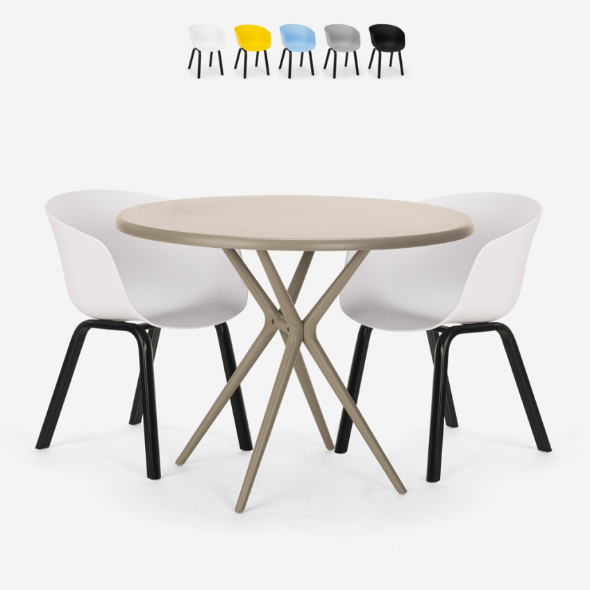 Voortdurende kook een maaltijd postzegel Oden Ronde design tafel set 80cm beige 2 stoelen