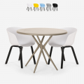 Set met ronde beige tafel 80 cm en 2 design stoelen Oden Aanbieding