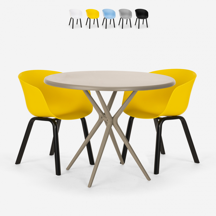 Design ronde tafel set 80cm beige 2 stoelen Oden Kortingen