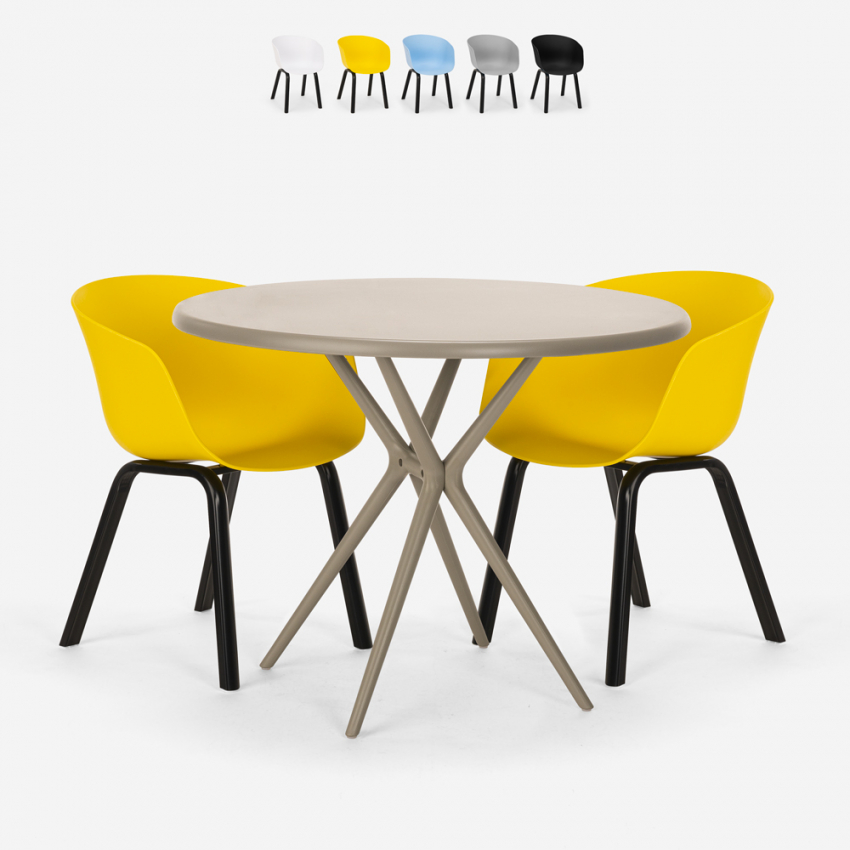 Set met ronde beige tafel 80 cm en 2 design stoelen Oden Kortingen Set met ronde beige tafel 80 cm en 2 design stoelen Oden Kortingen