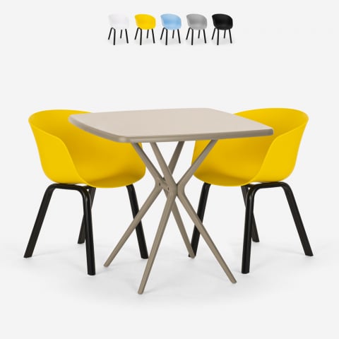 Set van 2 design stoelen en vierkante beige tafel 70x70 cm Navan Aanbieding