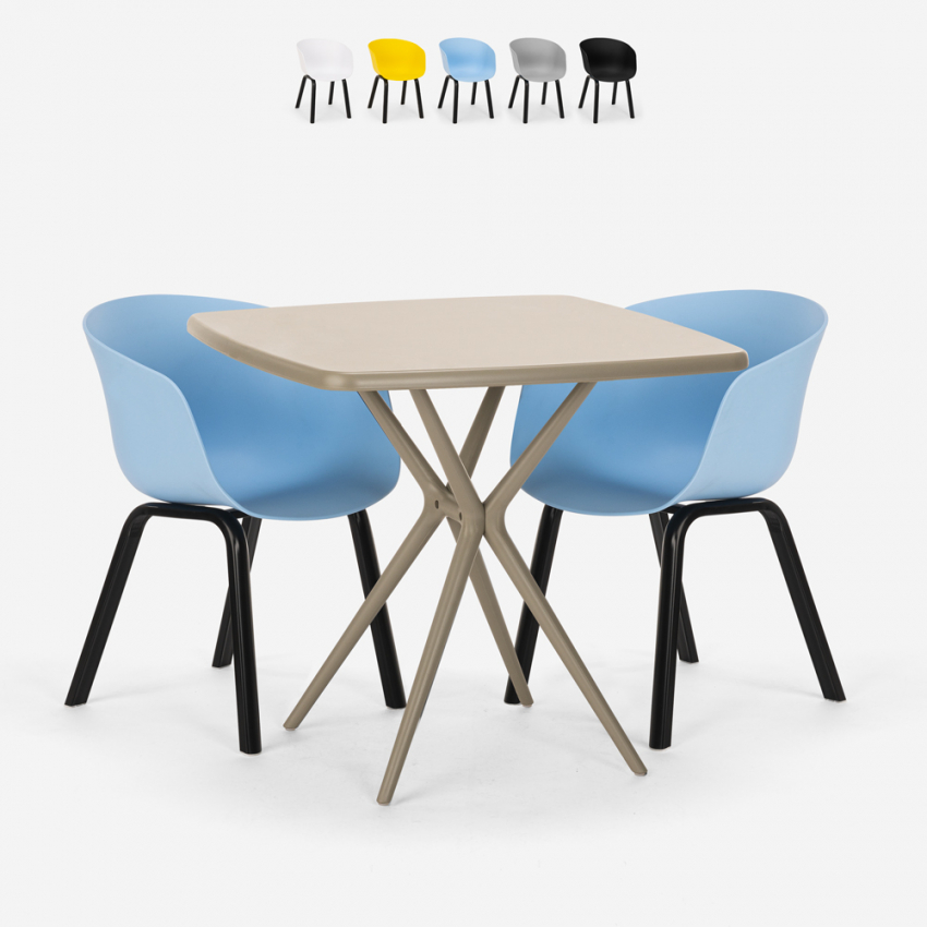 Set van 2 design stoelen en vierkante beige tafel 70x70 cm Navan Aanbod Set van 2 design stoelen en vierkante beige tafel 70x70 cm Navan Aanbod