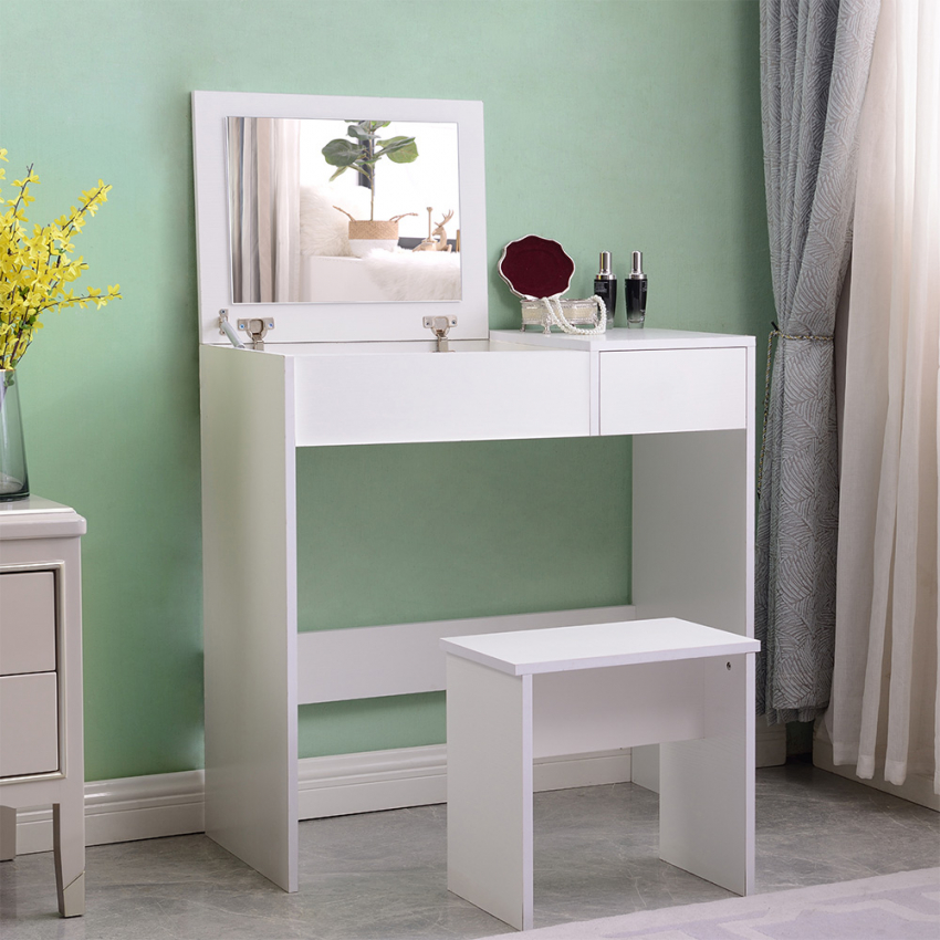 Make-up kaptafel met lades, spiegel en kruk Nicole Aanbieding