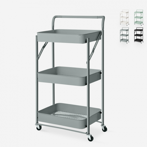 Opvouwbare keuken trolley 3 planken handvat wielen Pikas Plus
