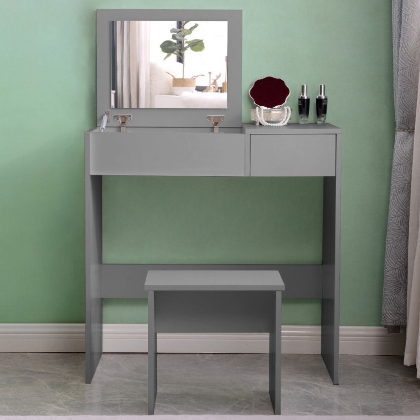 Ruimtebesparende make-up tafel Nicole Grey Aanbieding Ruimtebesparende make-up tafel Nicole Grey Aanbieding