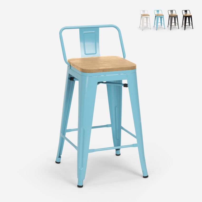Industriële hoge kruk Steel Wood Top Light voor thuis of horeca 