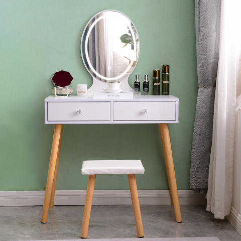 Scandinavisch design make-up station LED spiegel laden krukje Serena Aanbieding