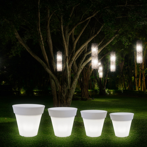 Conische verlichte plantenbak voor buiten tuin met lichtset Pegasus
