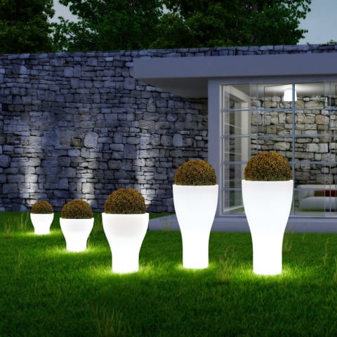 Hoge ronde buiten plantenbak in modern design met lichtset Domus Aanbieding