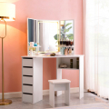 Make-up hoektafel met 3 LED spiegels, krukje en schuifladen Elettra Aanbieding