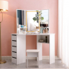 Make-up hoektafel met 3 LED spiegels, krukje en schuifladen Elettra Aanbod