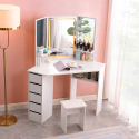 Make-up hoektafel met 3 LED spiegels, krukje en schuifladen Elettra Korting