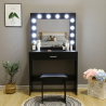 Zwarte make-up tafel met LED-lampen, spiegel en krukje Gaia Black Korting
