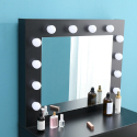 Zwarte make-up tafel met LED-lampen, spiegel en krukje Gaia Black Kortingen