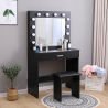 Zwarte make-up tafel met LED-lampen, spiegel en krukje Gaia Black Aanbod