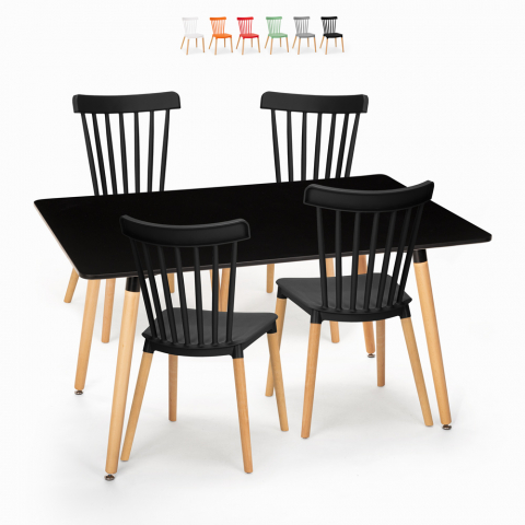 Eettafel set 120x80cm zwart 4 stoelen design keuken restaurant bar Genk Aanbieding