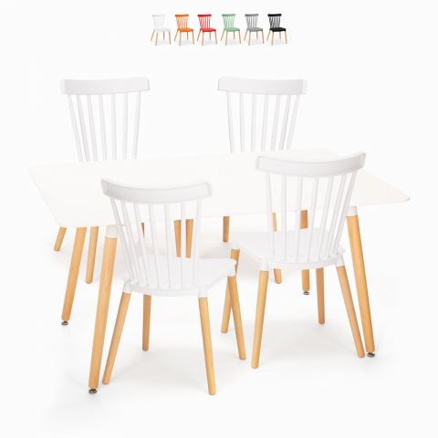 Witte eettafel set 120x80cm 4 stoelen design keuken restaurant Bounty