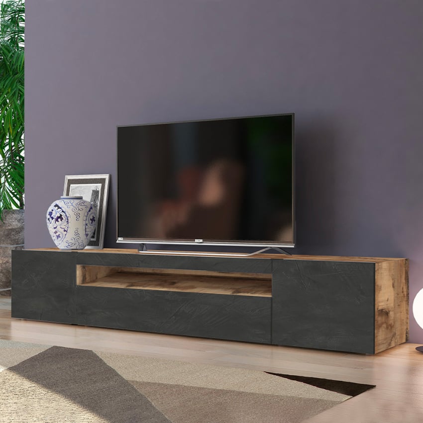 TV meubel 200 cm design 2 klep lade Daiquiri Slate Pero L