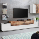 Design TV-meubel 240cm 4 vakken 3 deuren wit en hout Corona Low Maple Aanbieding