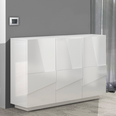 Glanzend witte Ping White M 3-deurs design dressoir ingang kast Aanbieding