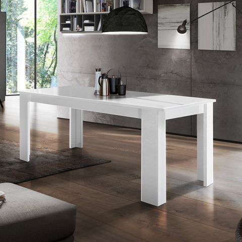 Glanzend witte uittrekbare tafel 140-190x90cm voor eetkamer Jesi Light Aanbieding