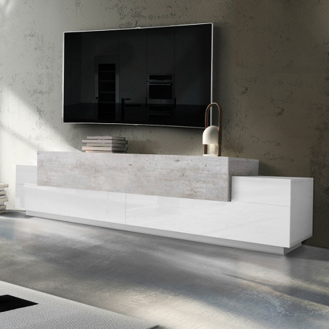 Design TV-meubel 240cm 4 vakken 3 deuren wit en grijs Corona Low Grey