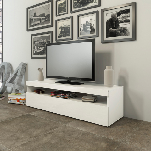 Woonkamer TV meubel 130cm 2 vakken 1 deur hoogglans wit Burrata Smart