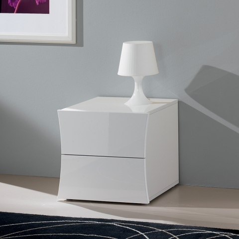Glanzend wit design nachtkastje 2 laden slaapkamer Arco Smart Aanbieding