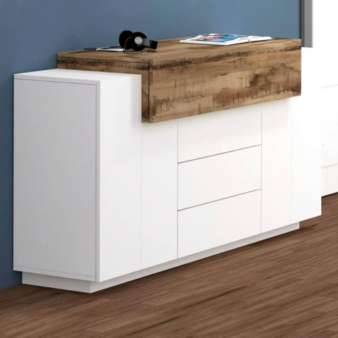Dressoir 2 deuren 3 laden neerklapbaar compartiment Coro Kaip Acero