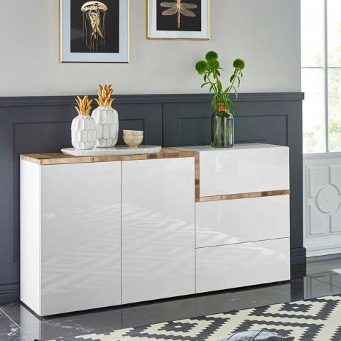 Dressoir 2 deuren 3 laden entree hal eetkamer 150cm Zet Bolan Acero Aanbieding