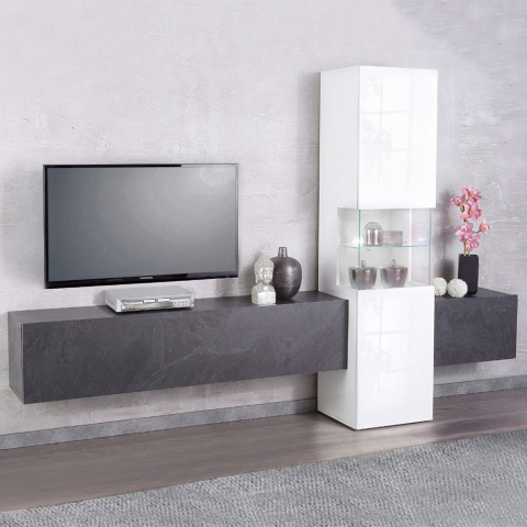 Design wandmeubel tv-meubel antraciet vitrine wit Incontro