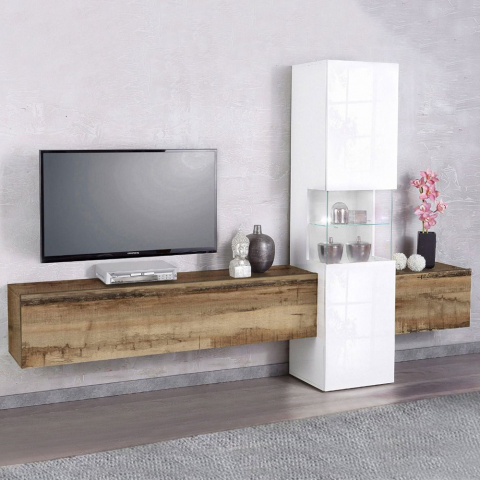 Design houten vitrinekast TV wandmeubel wit Incontro Light