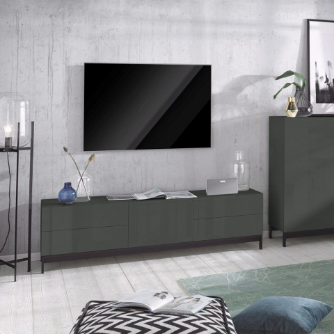 TV meubel 170cm antraciet hoogglans deur 4 lades Metis Living Up Report Aanbieding