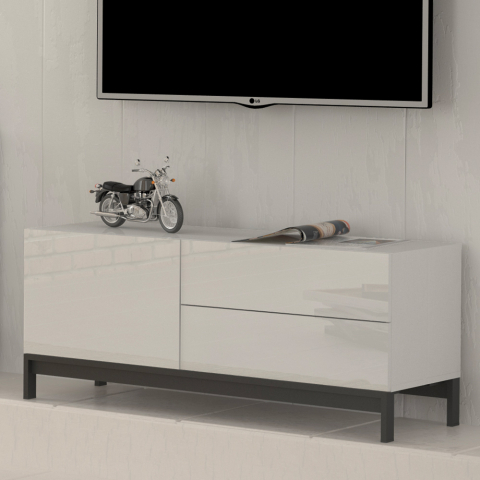 TV meubel dressoir woonkamer vak 2 laden glanzend wit Metis Up