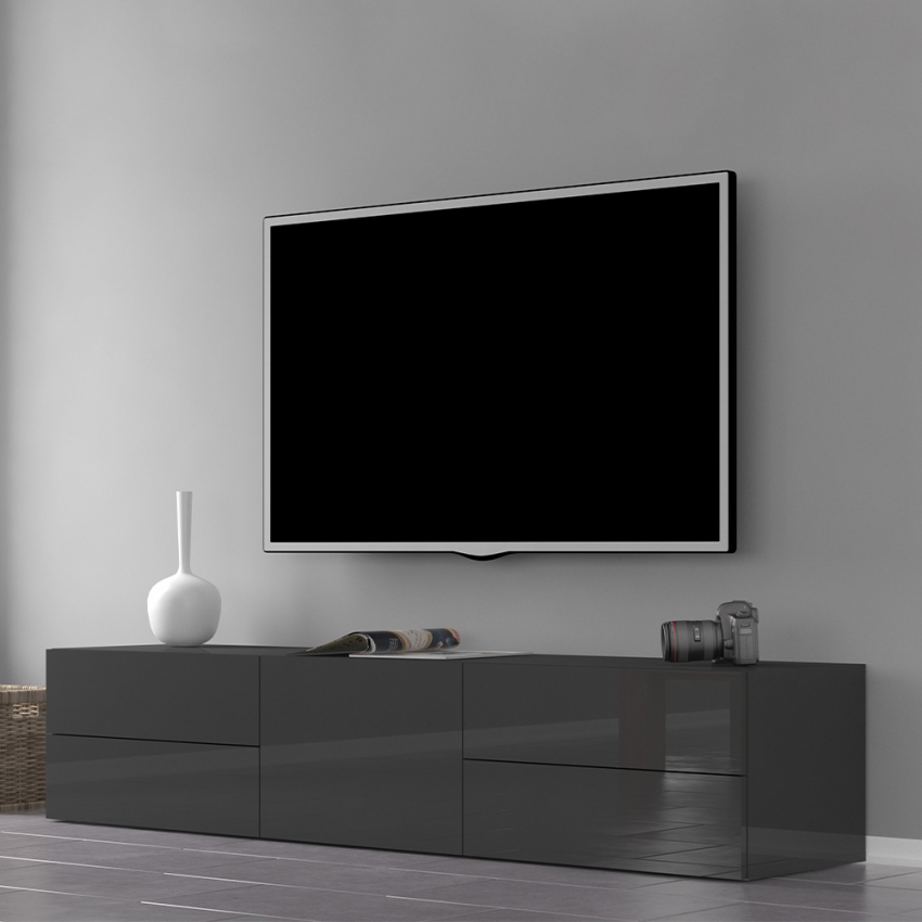 Scully Schoolonderwijs Geld rubber Metis Living Report Design TV meubel antraciet hoogglans 170cm deur 4 lades