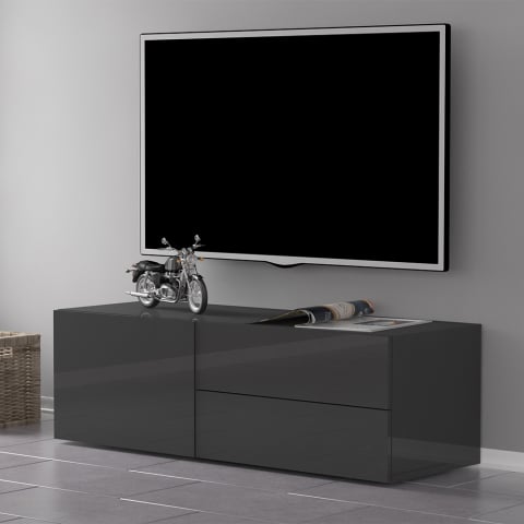 Woonkamer TV meubel met 2 laden antraciet hoogglans Metis Report