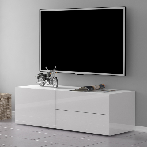 Design tv-meubel woonkamer met 2 laden 110cm hoog hoogglans wit Metis Aanbieding