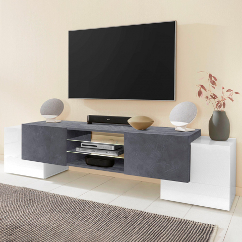 TV meubel 190cm 4 deuren 2 planken modern design Pillon Ardesia XL