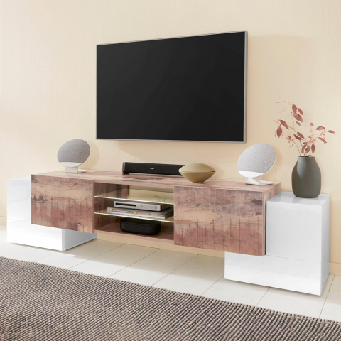 TV-meubel met 2 glazen legplanken 4 deuren 190cm woonkamer Pillon Acero XL