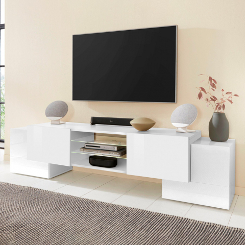 Woonkamer TV meubel 190cm 4 deuren 2 glazen leggers design Pillon XL Aanbieding