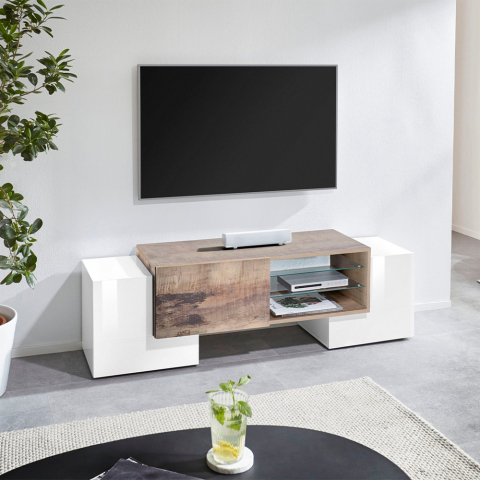 Modern design TV meubel 150cm 3 deuren 2 planken Pillon Acero M