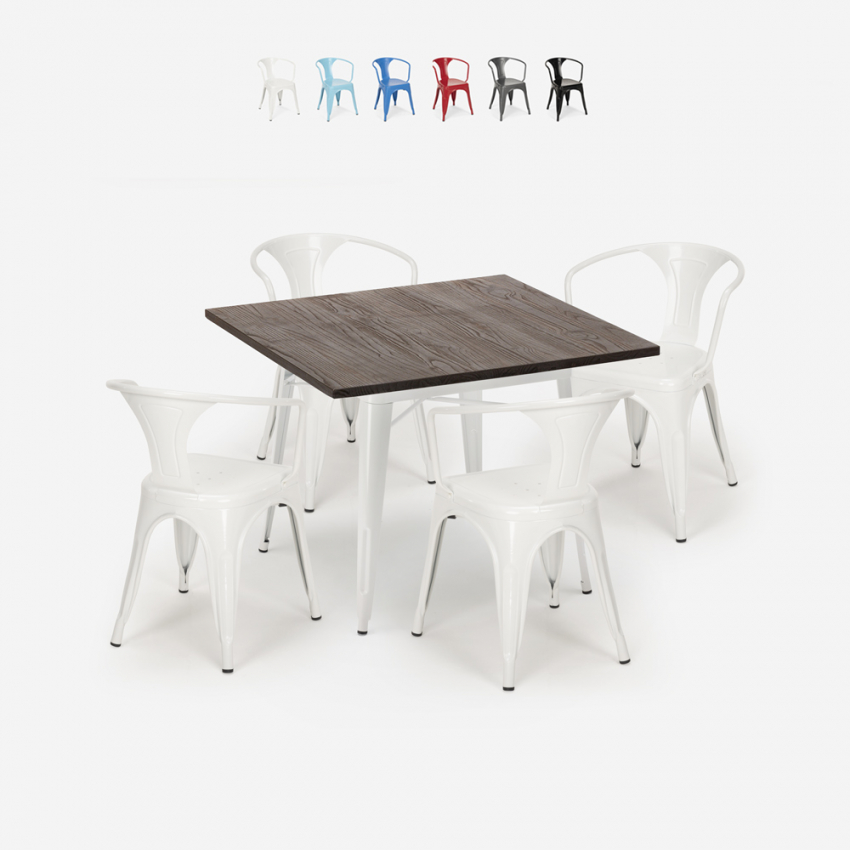 Industrieel design set met tafel 80x80 cm en 4 stoelen Hustle White Aanbod Industrieel design set met tafel 80x80 cm en 4 stoelen Hustle White Aanbod